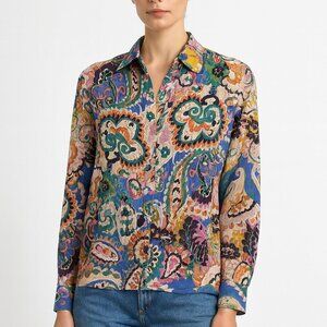 Industry Republic Clothing Womens XS Sheer Blouse Paisley Print Button Up